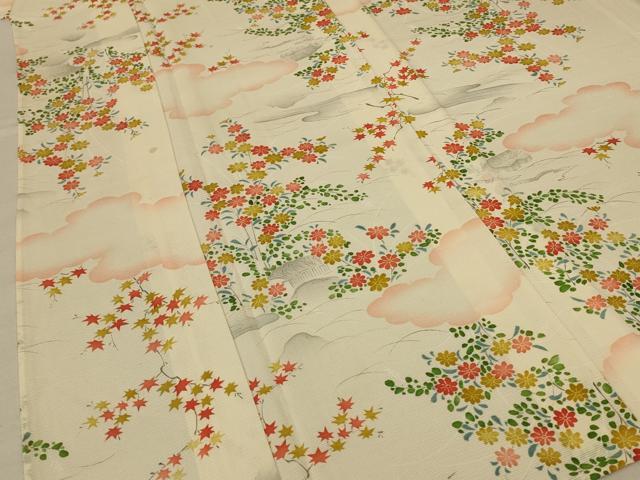 平和屋着物＊夏物 小紋 絽 風景草花文 正絹 逸品 AABE9026jd