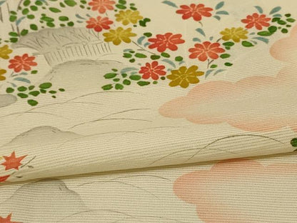 平和屋着物＊夏物 小紋 絽 風景草花文 正絹 逸品 AABE9026jd