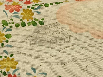 平和屋着物＊夏物 小紋 絽 風景草花文 正絹 逸品 AABE9026jd