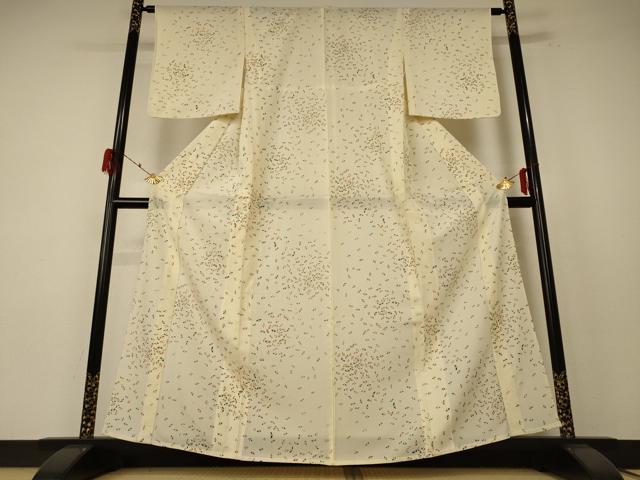 平和屋着物＊夏物 小紋 絽 舞葉文 正絹 逸品 AABE9027jd