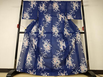 平和屋着物＊夏物 小紋 絽 草花文 洗える着物 AABE9035jd