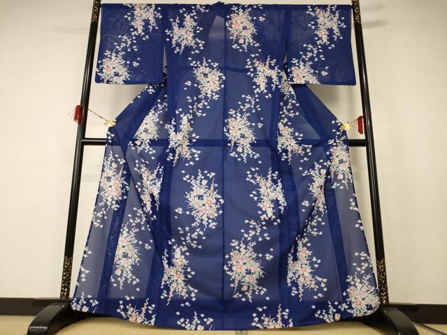 平和屋着物＊夏物 小紋 絽 草花文 洗える着物 AABE9035jd