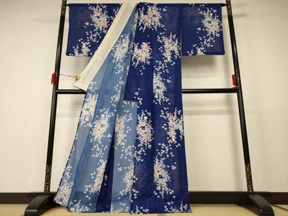 平和屋着物＊夏物 小紋 絽 草花文 洗える着物 AABE9035jd