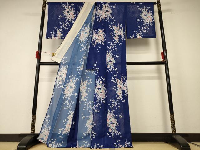 平和屋着物＊夏物 小紋 絽 草花文 洗える着物 AABE9035jd
