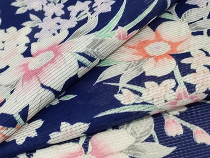 平和屋着物＊夏物 小紋 絽 草花文 洗える着物 AABE9035jd