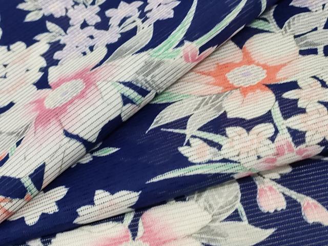 平和屋着物＊夏物 小紋 絽 草花文 洗える着物 AABE9035jd