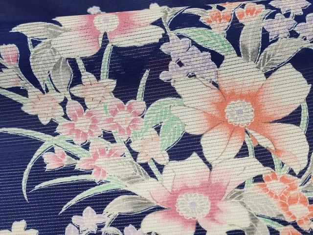 平和屋着物＊夏物 小紋 絽 草花文 洗える着物 AABE9035jd
