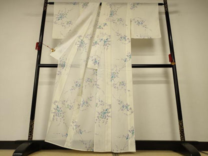 平和屋着物＊夏物 小紋 絽 枝花文 洗える着物 AABE9037jd