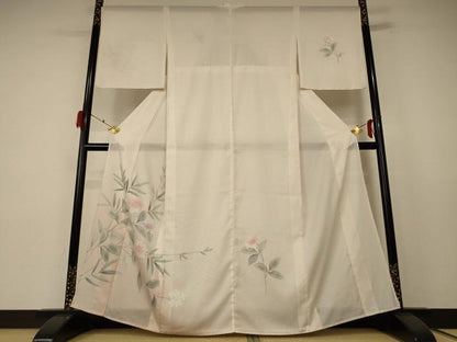 平和屋着物＊夏物 訪問着 縦絽 草花文 正絹 逸品 AABE9039jd