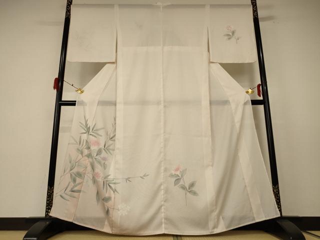 平和屋着物＊夏物 訪問着 縦絽 草花文 正絹 逸品 AABE9039jd