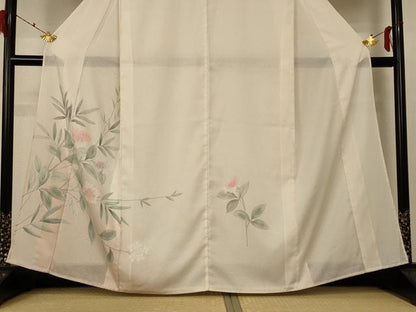 平和屋着物＊夏物 訪問着 縦絽 草花文 正絹 逸品 AABE9039jd