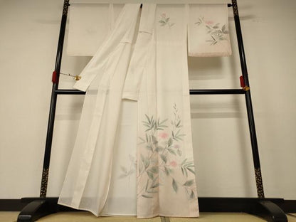 平和屋着物＊夏物 訪問着 縦絽 草花文 正絹 逸品 AABE9039jd