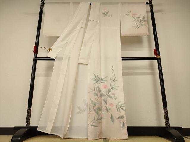 平和屋着物＊夏物 訪問着 縦絽 草花文 正絹 逸品 AABE9039jd