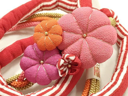 平和屋着物●和装小物　振袖用帯締め　丸ぐけ　装飾　つまみ細工　ちりめん細工　金糸　逸品　未使用　AABE9058ay