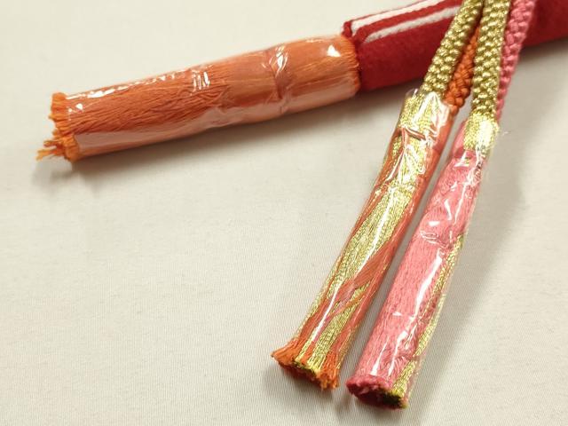 平和屋着物●和装小物　振袖用帯締め　丸ぐけ　装飾　つまみ細工　ちりめん細工　金糸　逸品　未使用　AABE9058ay