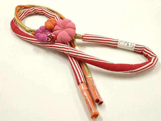 平和屋着物●和装小物　振袖用帯締め　丸ぐけ　装飾　つまみ細工　ちりめん細工　金糸　逸品　未使用　AABE9058ay