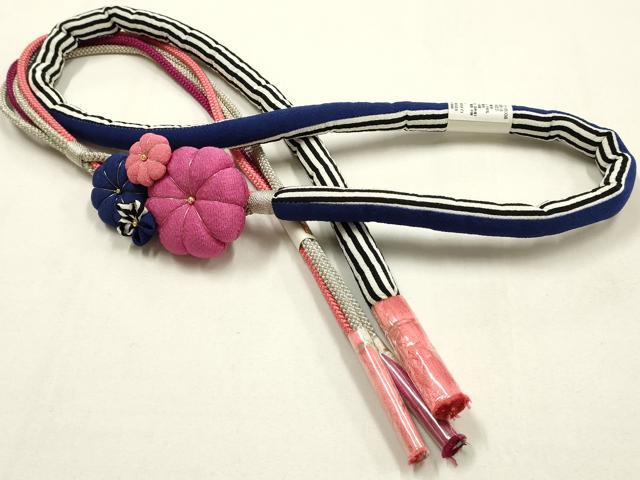 平和屋着物●和装小物　振袖用帯締め　丸ぐけ　装飾　つまみ細工　ちりめん細工　金銀糸　逸品　未使用　AABE9059ay