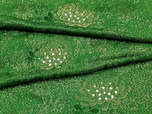 平和屋本店●和装小物　帯締め・帯揚げセット　花柄　菊　ラインストーン　金銀糸　撚り房　逸品　AABE9076ay