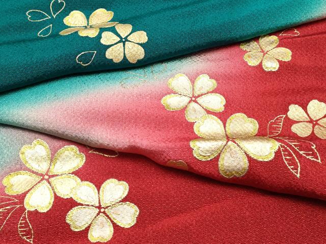 平和屋本店●和装小物 帯締め・帯揚げセット ビーズ 飾り玉 撚り房 花柄 暈し染め 金彩 逸品 AABE9077ay