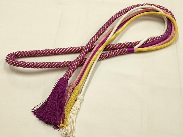 平和屋本店●和装小物　帯締め・帯揚げセット　振袖用　総絞り　金糸　撚り房　逸品　未使用品あり　AABE9080ay
