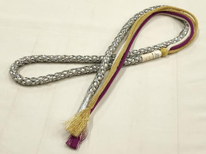 平和屋本店●和装小物　帯締め・帯揚げセット　振袖用　小田巻　金糸　銀彩　逸品　未使用品あり　AABE9081ay