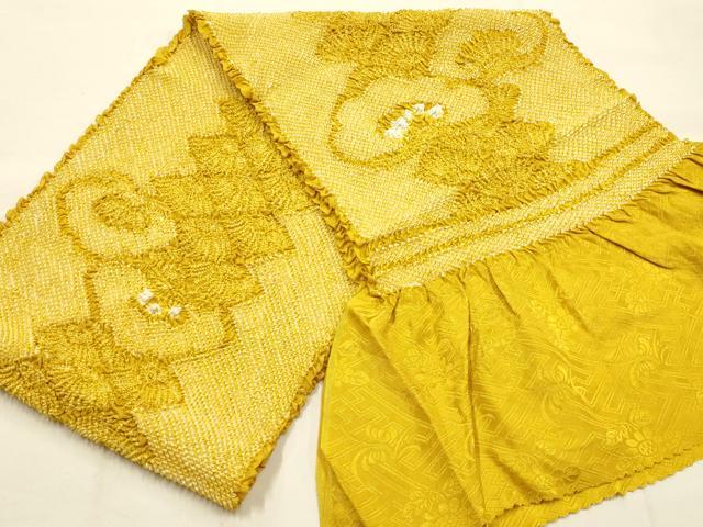 平和屋本店●和装小物　帯締め・帯揚げセット　振袖用　総絞り　松　金糸　正絹　逸品　未使用　AABE9082ay