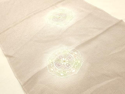 平和屋本店●和装小物　帯締め・帯揚げセット　高麗組 綾出し　刺繍　鏡裏花文　暈し染め　金糸　正絹　逸品　未使用　AABE9085ay