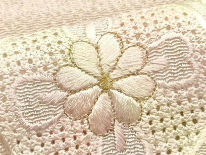 平和屋本店●和装小物　帯締め・帯揚げセット　高麗組 綾出し　刺繍　鏡裏花文　暈し染め　金糸　正絹　逸品　未使用　AABE9085ay