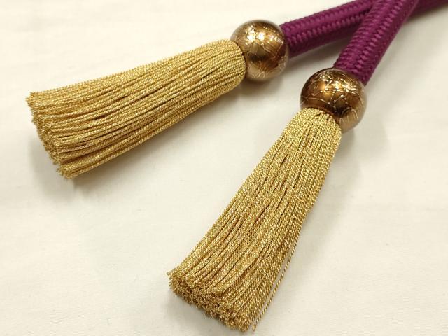 平和屋本店●和装小物　帯締め・帯揚げセット　ふくれ織　金糸　撚り房　正絹　逸品　未使用　AABE9088ay