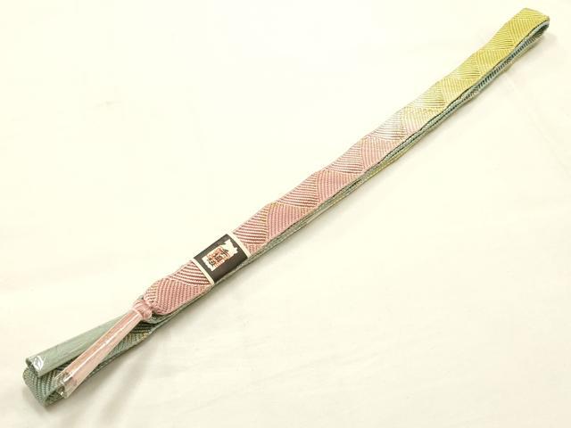 平和屋本店●和装小物　帯締め・帯揚げセット　刺繍　更紗花文　暈し染め　金糸　正絹　逸品　未使用　AABE9090ay