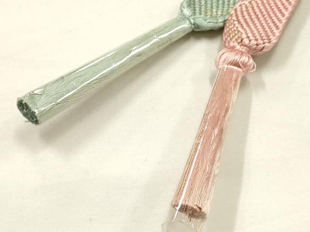 平和屋本店●和装小物　帯締め・帯揚げセット　刺繍　更紗花文　暈し染め　金糸　正絹　逸品　未使用　AABE9090ay