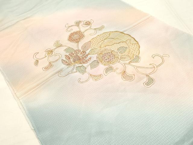 平和屋本店●和装小物　帯締め・帯揚げセット　刺繍　更紗花文　暈し染め　金糸　正絹　逸品　未使用　AABE9090ay