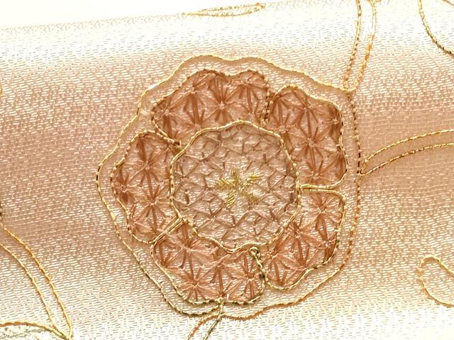 平和屋本店●和装小物　帯締め・帯揚げセット　刺繍　更紗花文　暈し染め　金糸　正絹　逸品　未使用　AABE9090ay