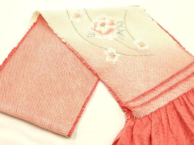 平和屋本店●和装小物　帯締め・帯揚げセット　総絞り　刺繍　花柄　暈し染め　装飾付き　金銀糸　逸品　未使用　AABE9094ay