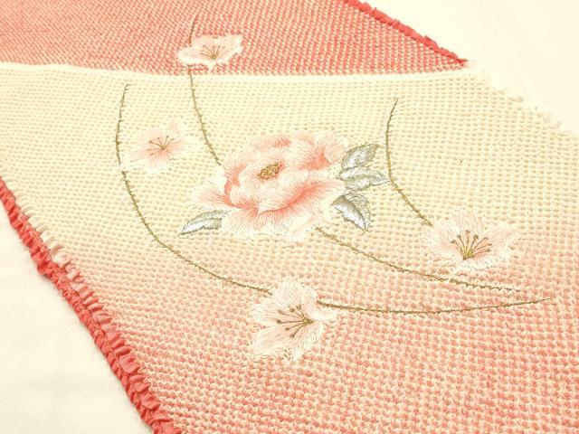 平和屋本店●和装小物　帯締め・帯揚げセット　総絞り　刺繍　花柄　暈し染め　装飾付き　金銀糸　逸品　未使用　AABE9094ay