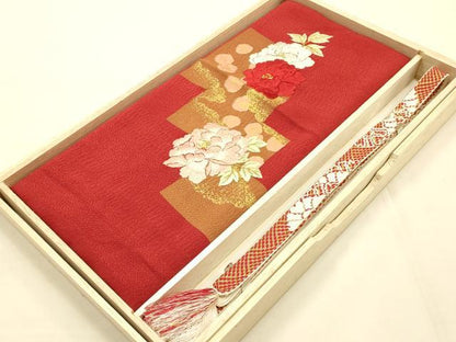 平和屋本店●IKKO　和装小物　帯締め・帯揚げセット　高麗組 綾出し　刺繍　花柄　金糸　金彩　逸品　AABE9097ay