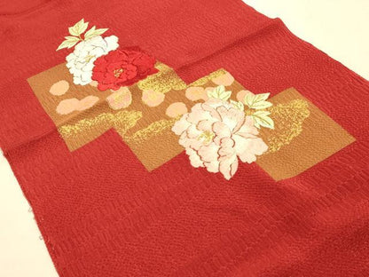 平和屋本店●IKKO　和装小物　帯締め・帯揚げセット　高麗組 綾出し　刺繍　花柄　金糸　金彩　逸品　AABE9097ay