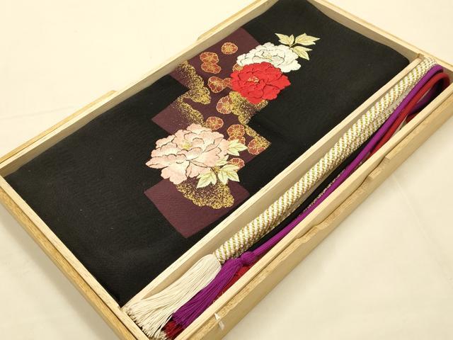 平和屋本店●IKKO　和装小物　帯締め・帯揚げセット　振袖用　刺繍　花柄　金糸　金彩　撚り房　逸品　AABE9098ay