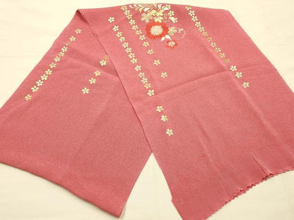 平和屋本店●和装小物　帯締め・帯揚げセット　振袖用　刺繍　花柄　金銀糸　金彩　撚り房　正絹　逸品　未使用　AABE9099ay