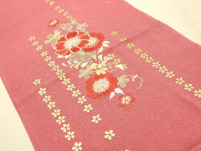 平和屋本店●和装小物　帯締め・帯揚げセット　振袖用　刺繍　花柄　金銀糸　金彩　撚り房　正絹　逸品　未使用　AABE9099ay