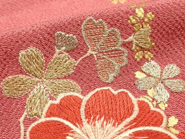 平和屋本店●和装小物　帯締め・帯揚げセット　振袖用　刺繍　花柄　金銀糸　金彩　撚り房　正絹　逸品　未使用　AABE9099ay