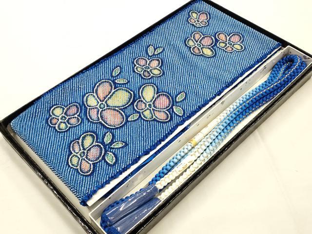平和屋着物●和装小物　帯締め・帯揚げセット　振袖用　総絞り　花柄　伊賀手組紐　暈し　金糸　銀彩　撚り房　逸品　未使用　AABE9100ay