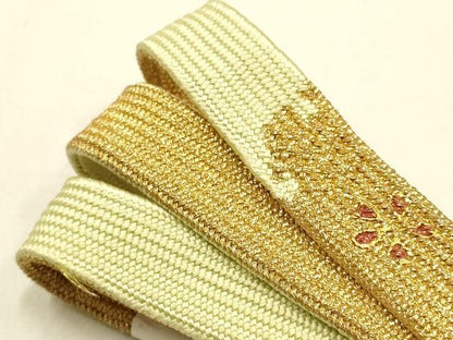 平和屋着物●和装小物　帯締め・帯揚げセット　高麗組　刺繍　花柄　暈し染め　金糸　逸品　未使用　AABE9104ay