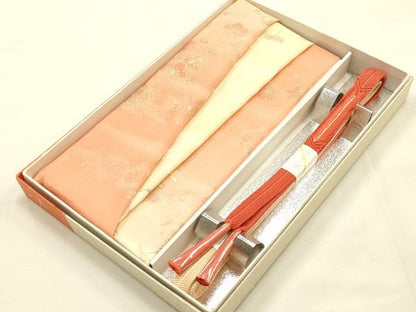 平和屋着物●和装小物　帯締め・帯揚げセット　平組　花丸文　暈し染め　金糸　金彩　光悦　正絹　逸品　未使用　AABE9107ay
