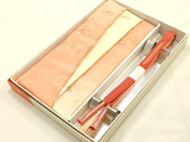 平和屋着物●和装小物　帯締め・帯揚げセット　平組　花丸文　暈し染め　金糸　金彩　光悦　正絹　逸品　未使用　AABE9107ay