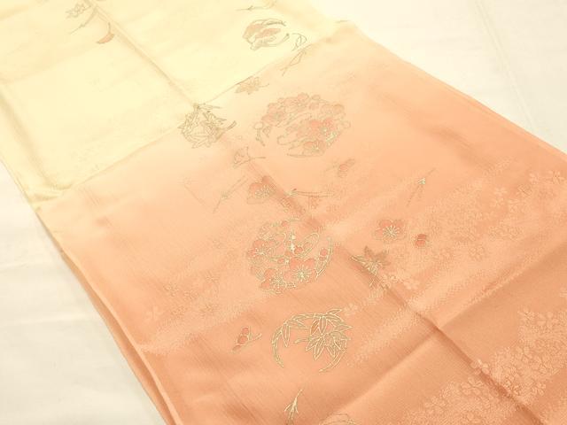平和屋着物●和装小物　帯締め・帯揚げセット　平組　花丸文　暈し染め　金糸　金彩　光悦　正絹　逸品　未使用　AABE9107ay