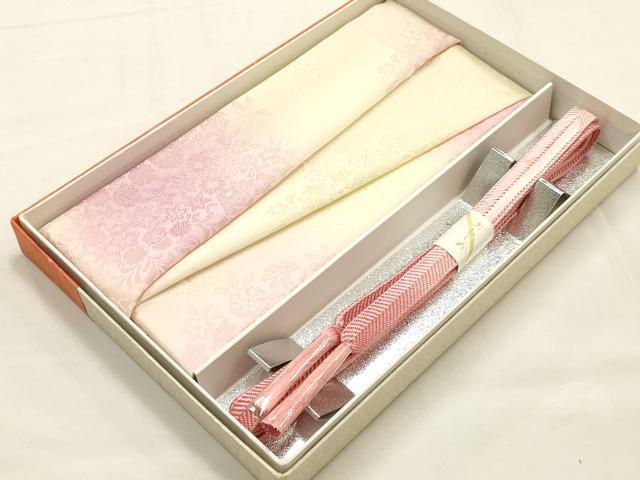 平和屋着物●和装小物　帯締め・帯揚げセット　笹浪組　花柄　暈し染め　金糸　光悦　正絹　逸品　未使用　AABE9108ay