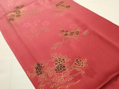 平和屋本店●和装小物　帯締め・帯揚げセット　平組　枝花文　暈し染め　金糸　金彩　逸品　未使用　AABE9187ay