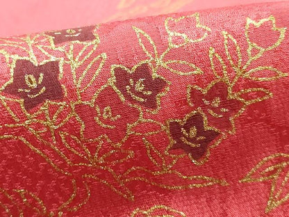 平和屋本店●和装小物　帯締め・帯揚げセット　平組　枝花文　暈し染め　金糸　金彩　逸品　未使用　AABE9187ay