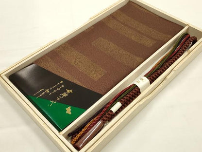 平和屋本店●和装小物　帯締め・帯揚げセット　振袖用　短冊文　正絹　逸品　未使用　AABE9189ay